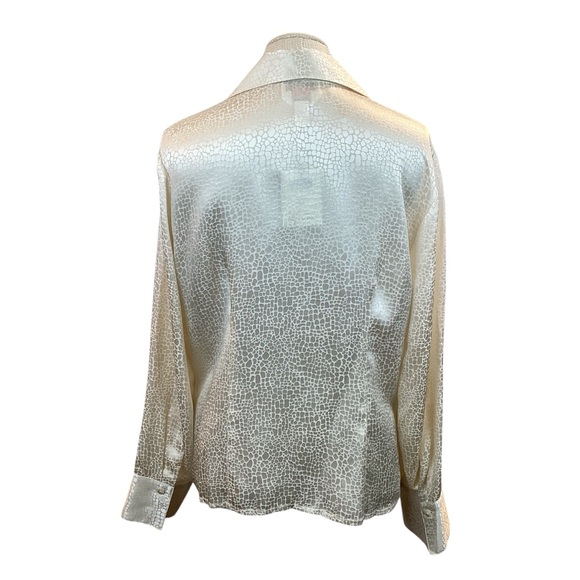 NWT Talbots Silk Blouse Button Up Cream Snake Skin Print - Picture 3 of 12